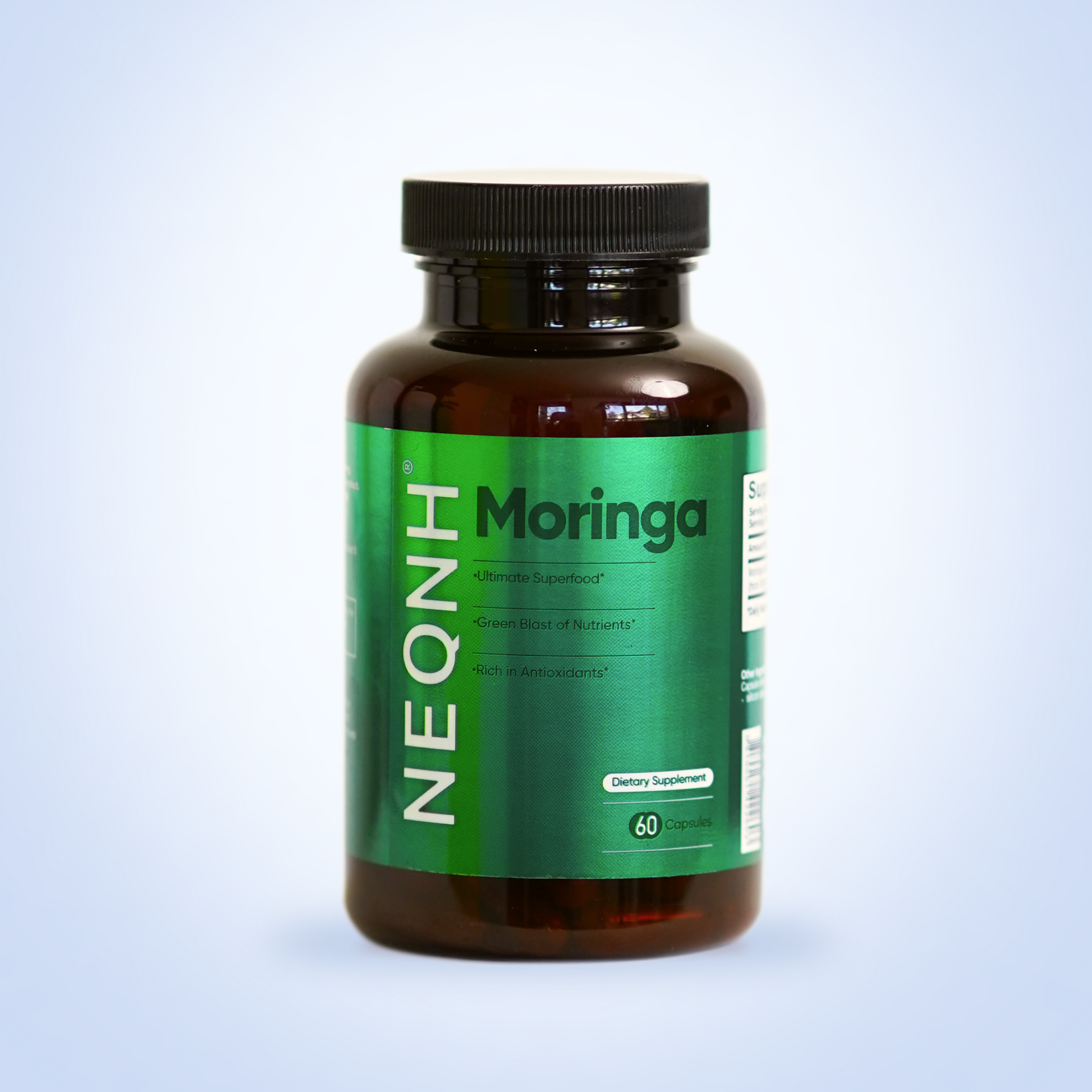 Moringa capsules bottle for natural energy and immunity support